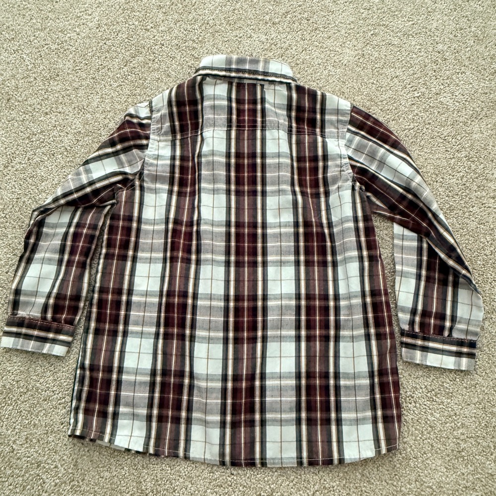 Boyz Wear Button Down Shirt Boys Size 7 Burgundy White Plaid Long Sleeve - Picture 2 of 6